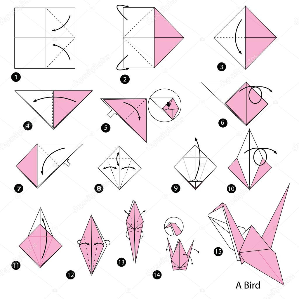 Журавль оригами легко